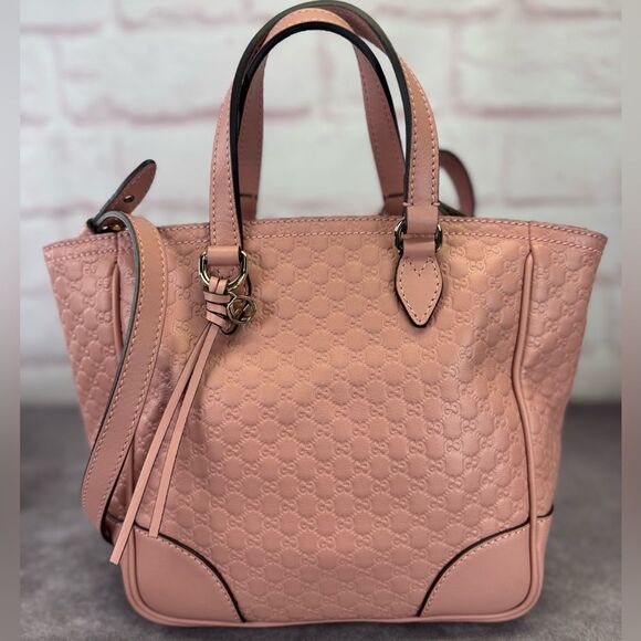 Gucci Pink Guccissima Bree Embossed Leather Tote 2 Way Bag - Picture 1 of 16